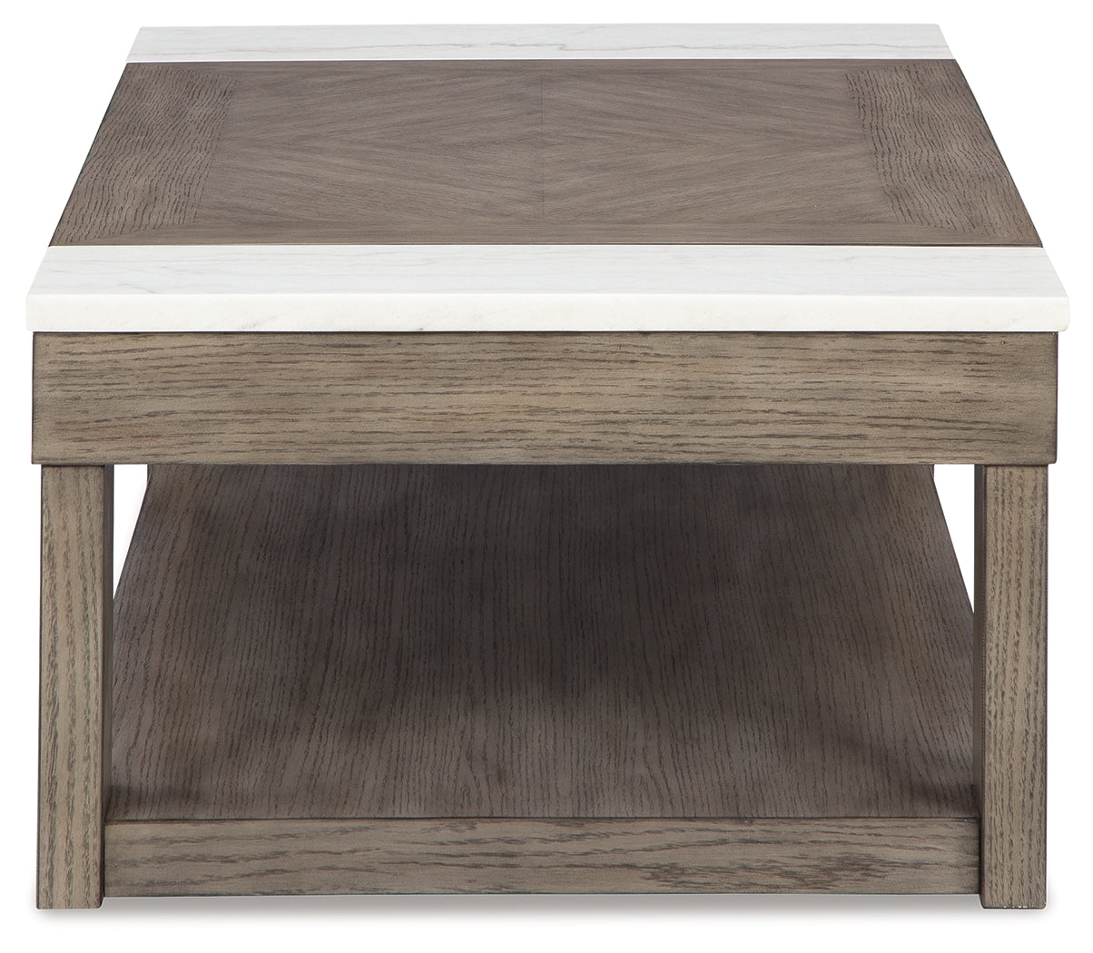 Top-down view of coffee table surface with marble accents