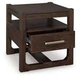Breckington Dark Brown End Table front view with doors closed