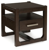 Breckington Dark Brown End Table front view with doors closed
