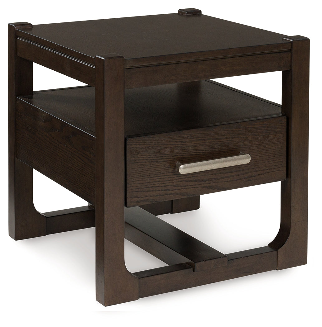 Breckington Dark Brown End Table front view with doors closed
