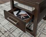 Breckington Dark Brown End Table front view with doors closed