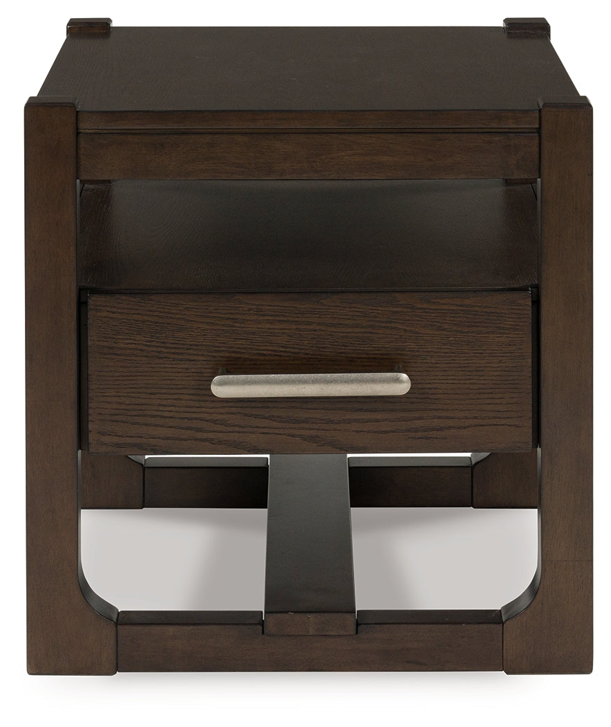 Breckington Dark Brown End Table front view with doors closed