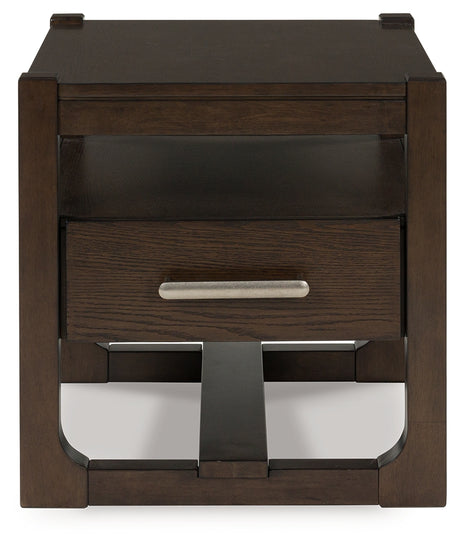 Breckington Dark Brown End Table front view with doors closed