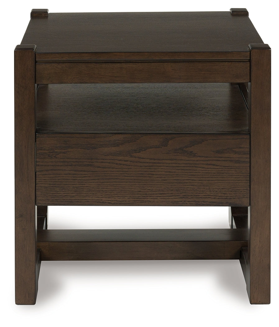 Breckington Dark Brown End Table front view with doors closed