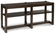 Breckington dark brown sofa table angled view