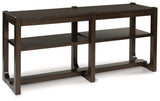 Breckington dark brown sofa table angled view