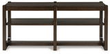 Breckington dark brown sofa table head-on view