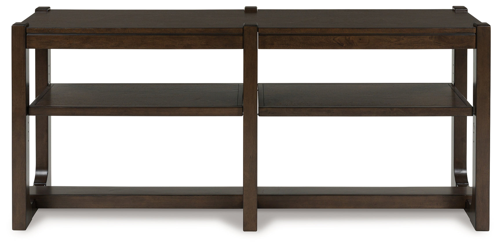 Breckington dark brown sofa table head-on view