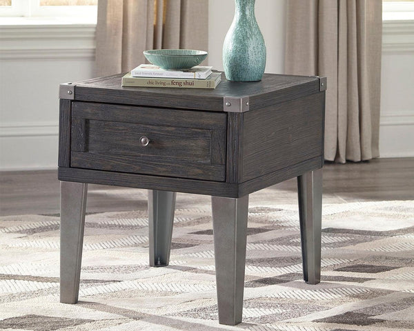 Todoe dark gray end table angled front view