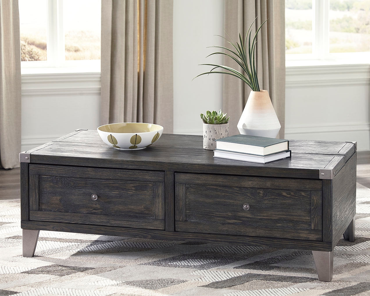 Todoe Dark Gray Coffee Table with 1 End Table