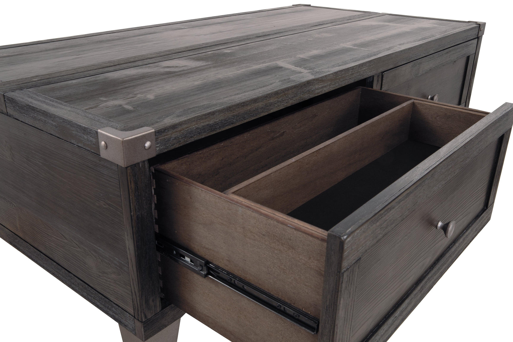 Close-up of weathered pine finish on Todoe Coffee Table