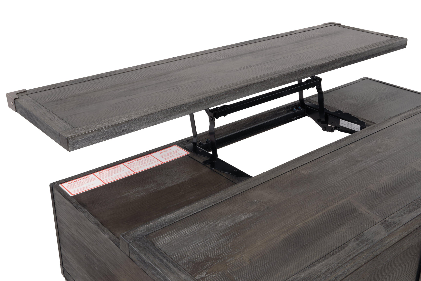 Close-up of Todoe Coffee Table drawer handle and metal leg