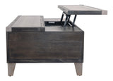 Todoe Coffee Table side view with lift top fully open