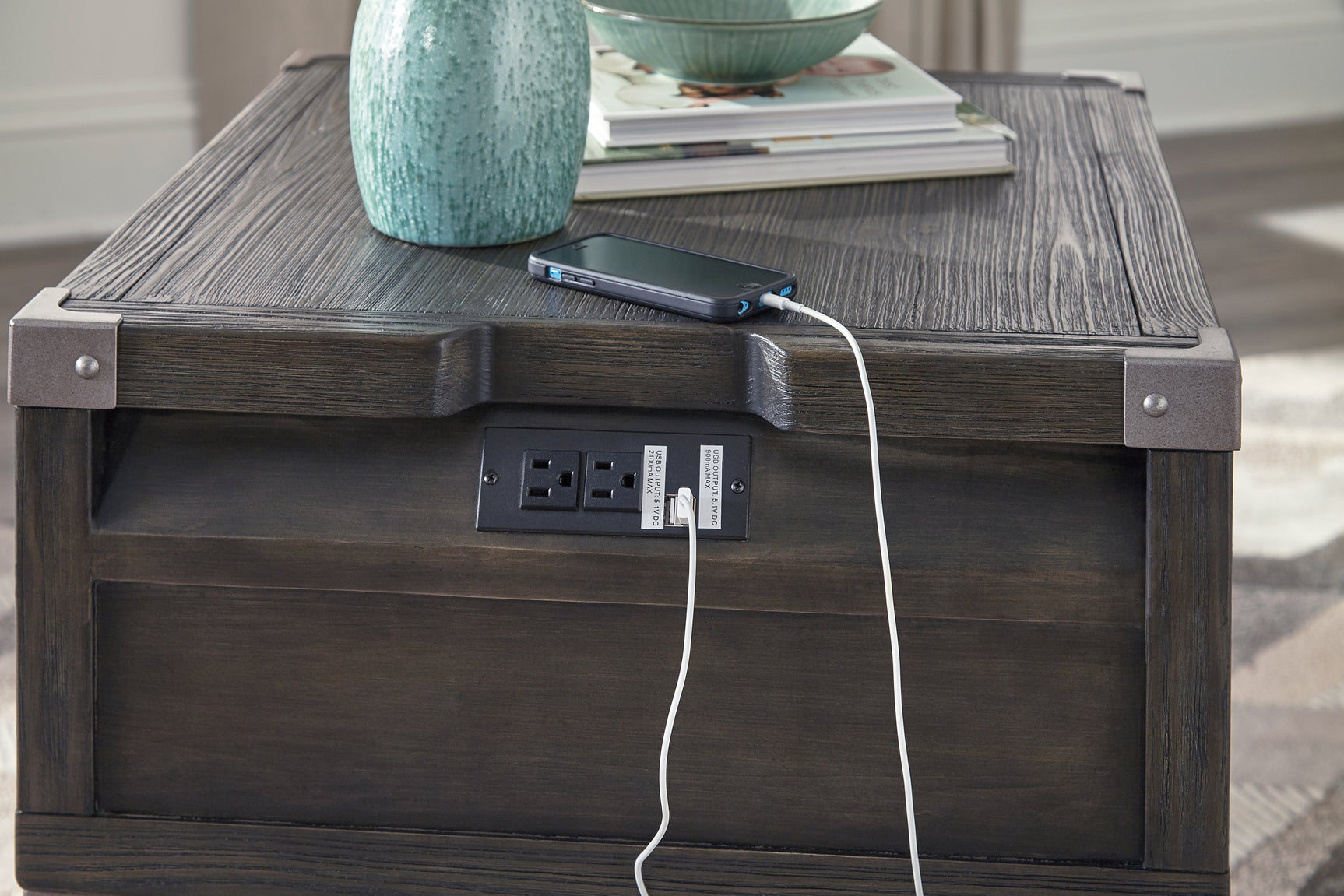 Todoe Dark Gray Coffee Table with 1 End Table