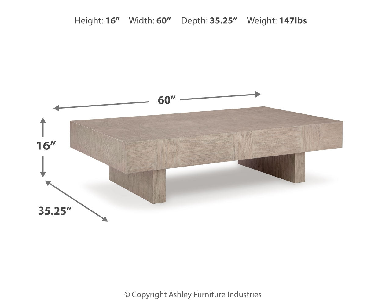 Jorlaina Light Grayish Brown Coffee Table with 2 End Tables - front view