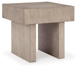 Jorlaina Light Grayish Brown End Table side angle view