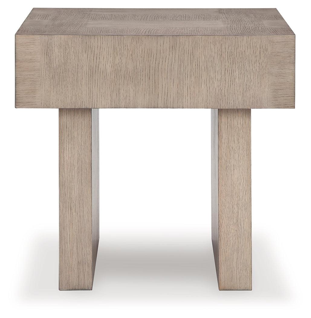 Jorlaina Light Grayish Brown End Table head-on view