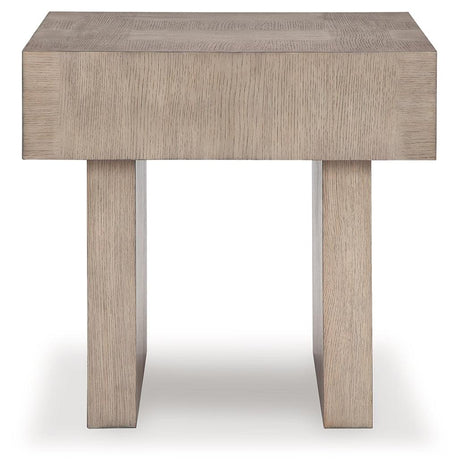 Jorlaina Light Grayish Brown End Table head-on view
