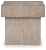 Jorlaina Light Grayish Brown End Table side profile