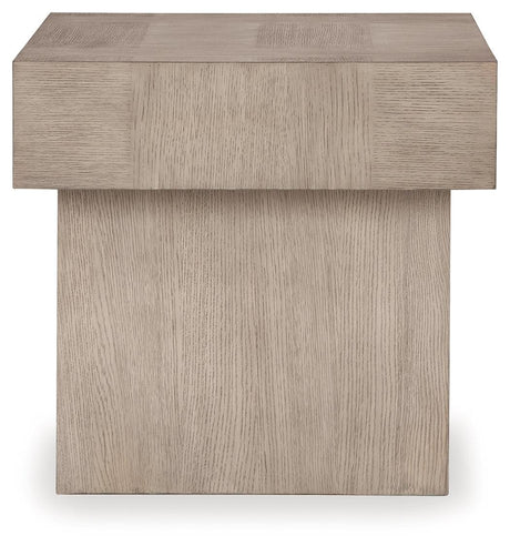 Jorlaina Light Grayish Brown End Table side profile