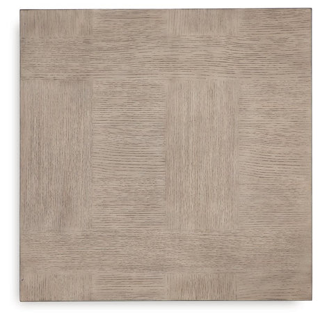 Jorlaina Light Grayish Brown End Table top view showing grain pattern