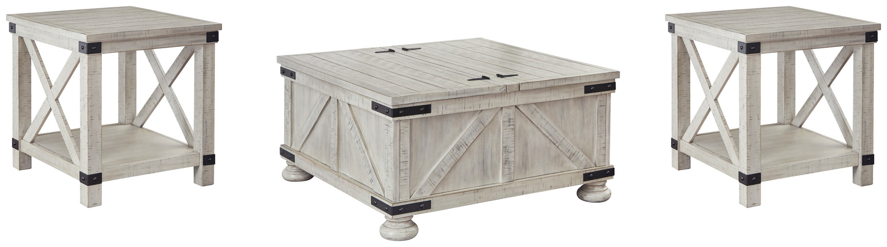Carynhurst whitewash end table showing crossbuck detail