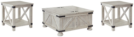 Carynhurst whitewash end table showing crossbuck detail