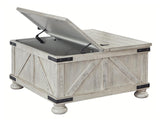 Open dual lift top showing spacious storage inside Carynhurst coffee table