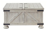 Head-on view of Carynhurst coffee table in whitewash finish