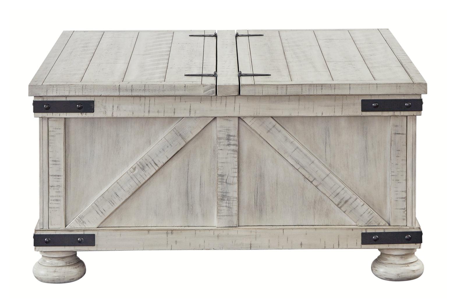 Head-on view of Carynhurst coffee table in whitewash finish