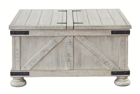 Head-on view of Carynhurst coffee table in whitewash finish