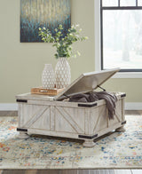 Open storage compartments inside Carynhurst coffee table