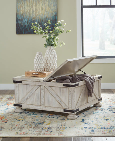 Open storage compartments inside Carynhurst coffee table