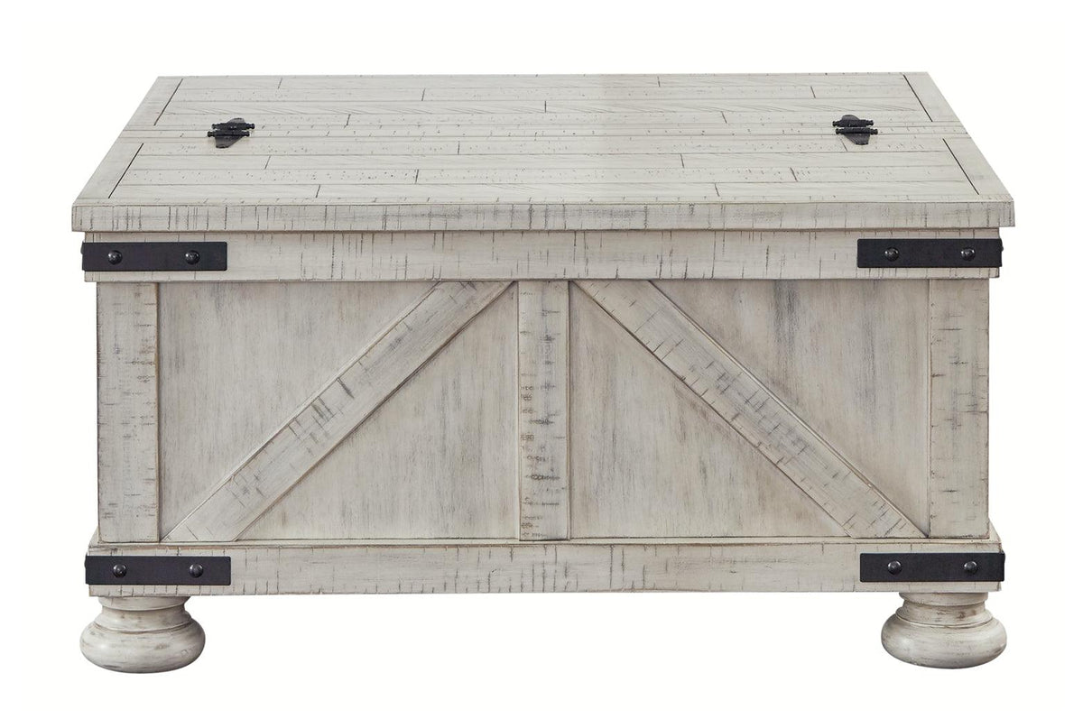 Side profile of Carynhurst coffee table with metal brackets
