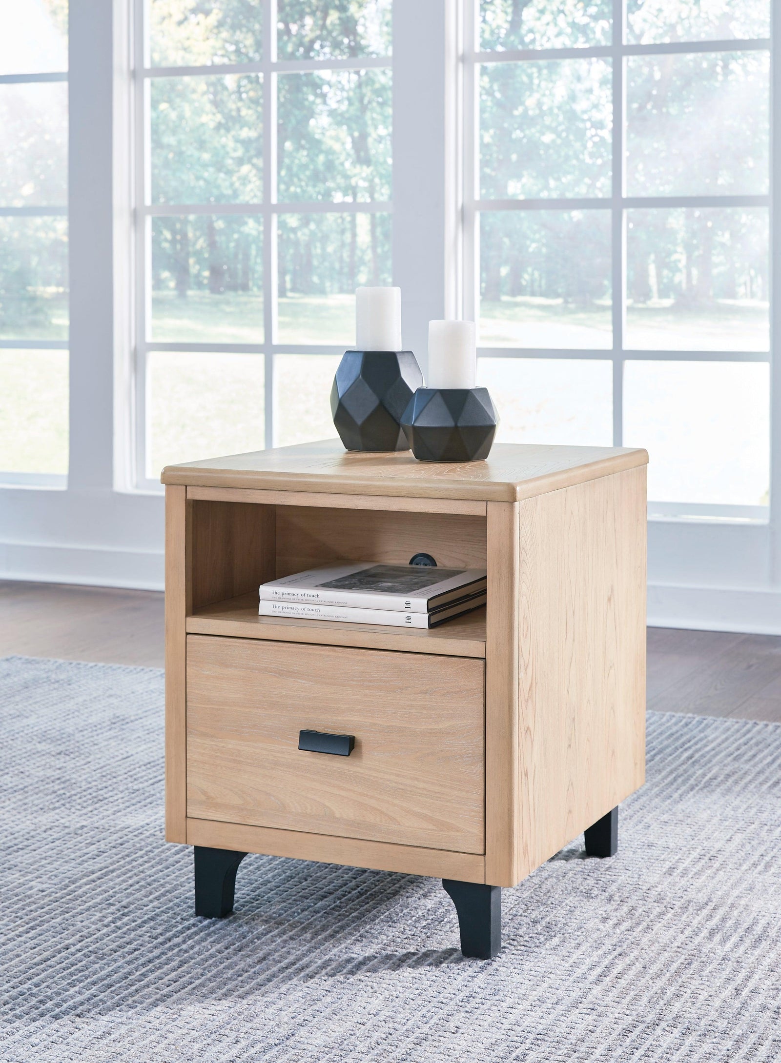 Freslowe Light Brown/Black End Table - Ella Furniture