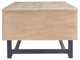 Freslowe Light Brown/Black Lift-top Coffee Table - Ella Furniture
