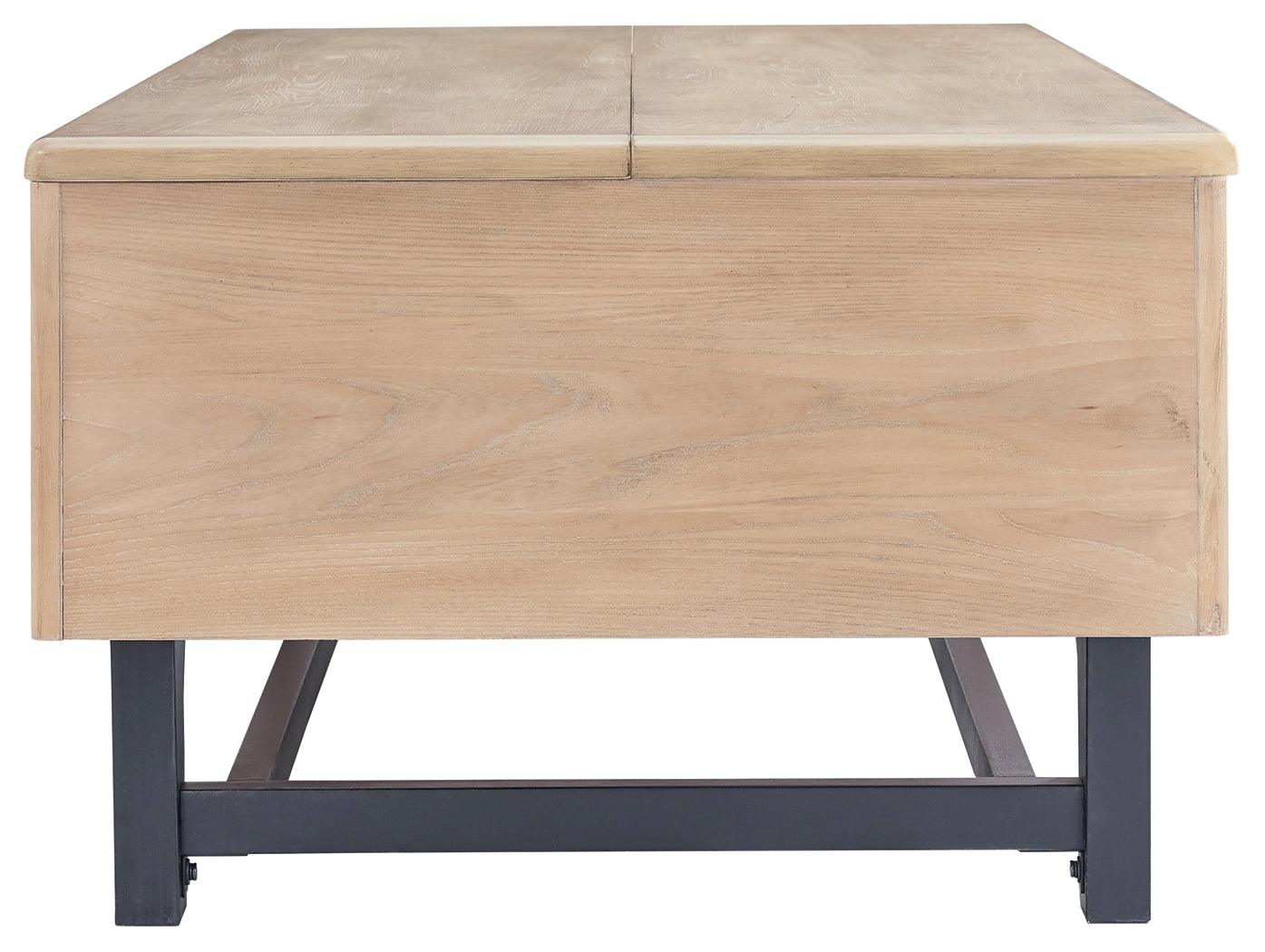 Freslowe Light Brown/Black Lift-top Coffee Table - Ella Furniture