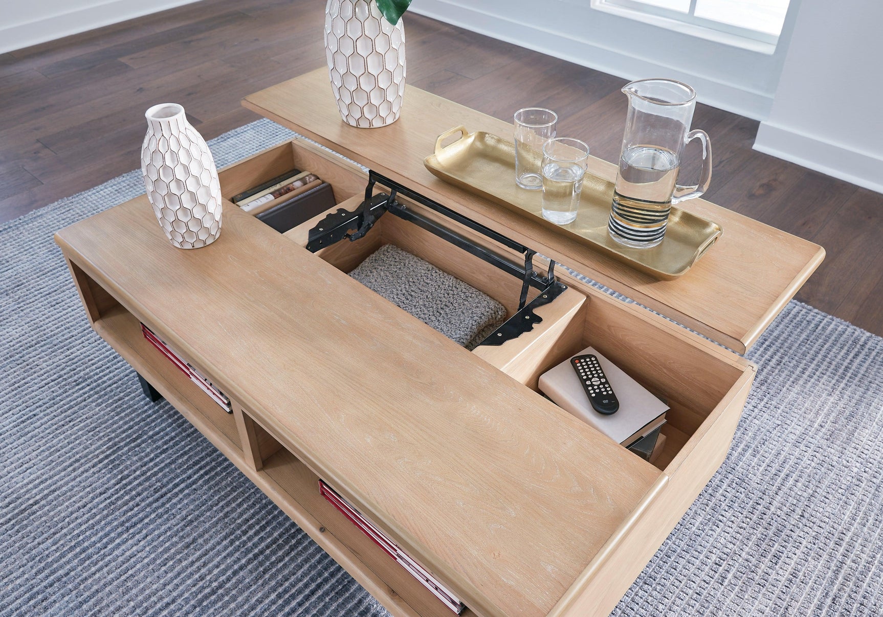 Freslowe Light Brown/Black Lift-top Coffee Table - Ella Furniture