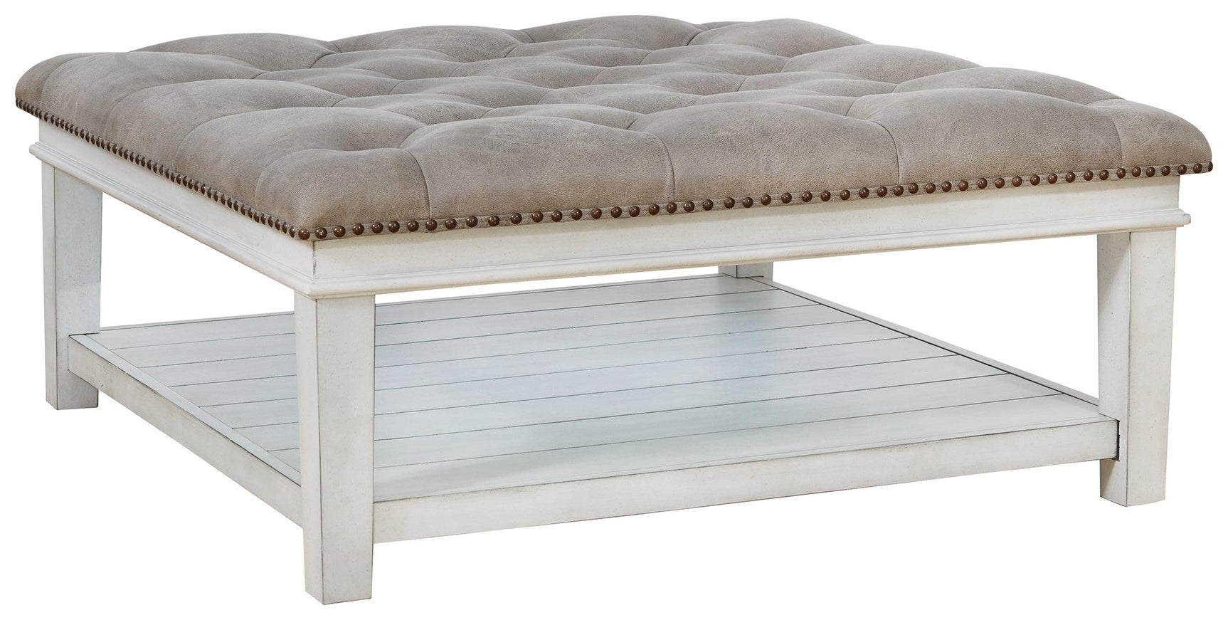 Kanwyn Whitewash Upholstered Ottoman Coffee Table head-on view