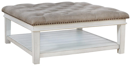 Kanwyn Whitewash Upholstered Ottoman Coffee Table head-on view