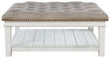 Kanwyn Whitewash Upholstered Ottoman Coffee Table side view