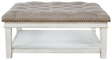 Kanwyn Whitewash Upholstered Ottoman Coffee Table nailhead trim detail