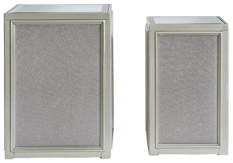 Close-up of beveled inset mirrored tabletop on Traleena table