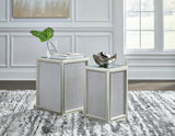 Traleena nesting tables showing metallic silver textured laminate finish