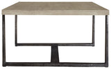 Dalenville Gray Coffee Table side profile showing metal base
