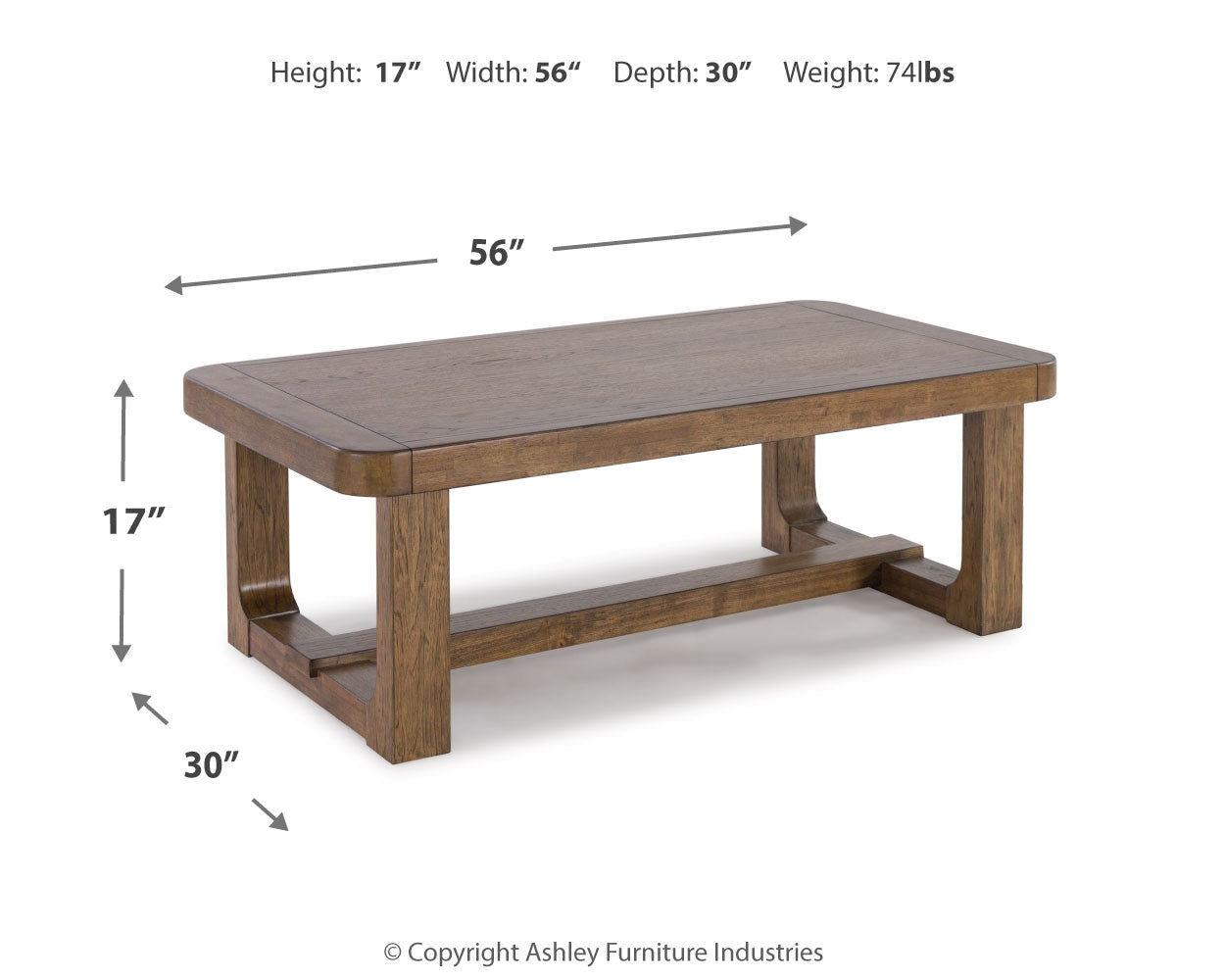 Cabalynn light brown coffee table with two end tables from front angle