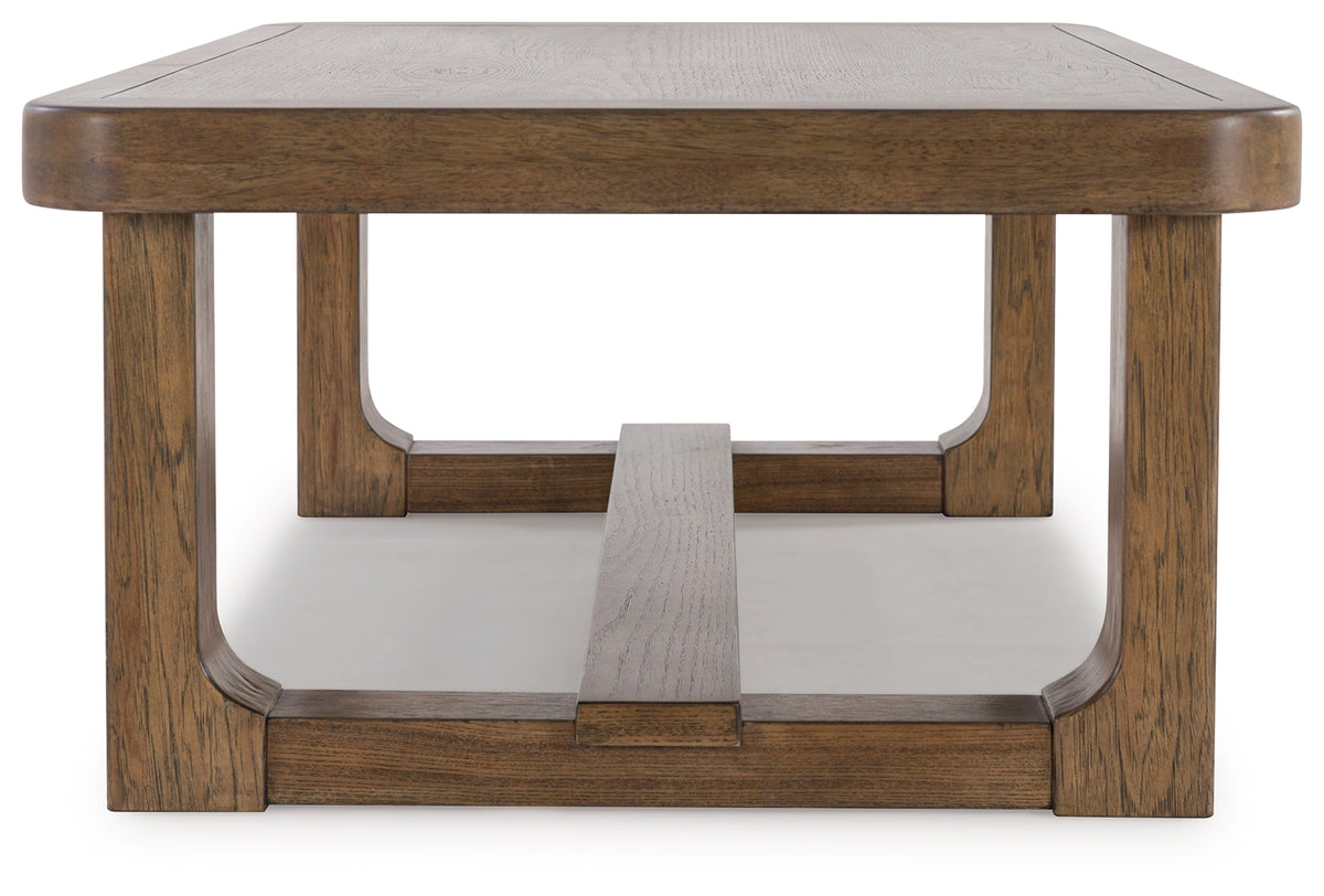 Close up of corner detail on Cabalynn coffee table and end tables