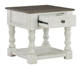 Havalance end table front view with drawers open
