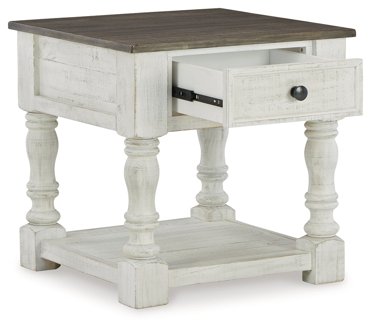 Open drawer view of Havalance coffee table