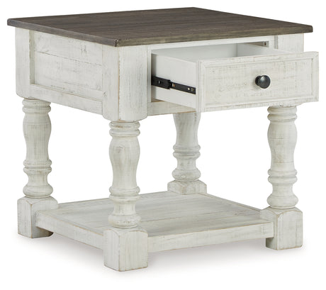 Open drawer view of Havalance coffee table